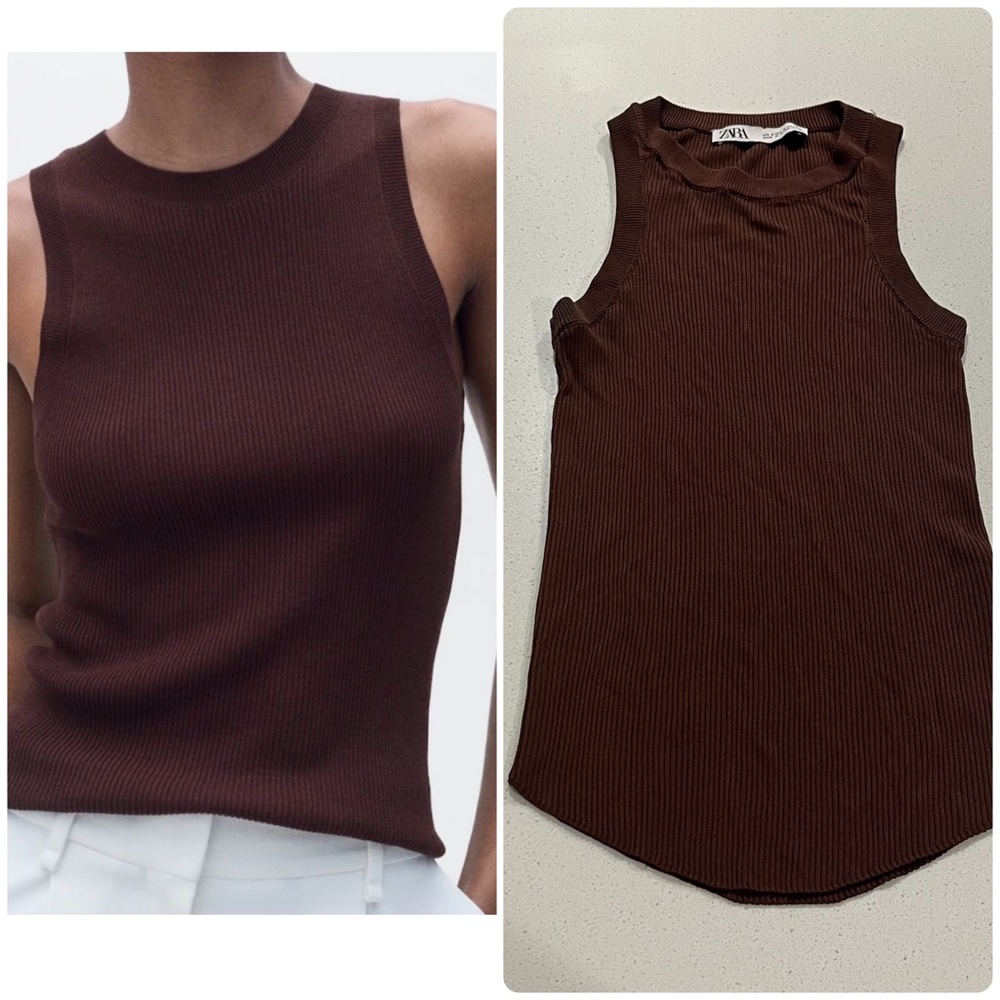 Zara Chocolate Ribbed Tank Top - Picture 1 of 11